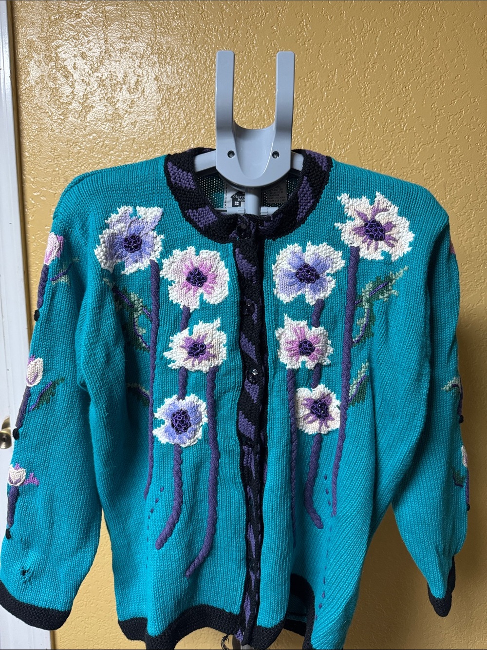 Storybook Knits Teal Floral Embroidered Cardigan
